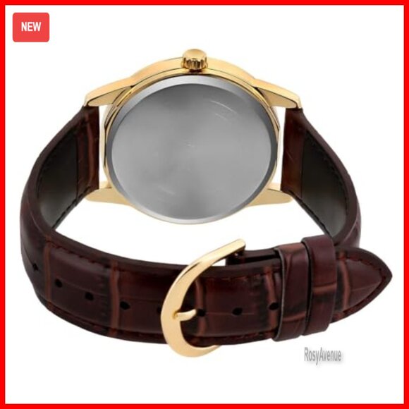 Men\'s Quartz Watch with Leather Band, Gold Tone Case, Water Resistant